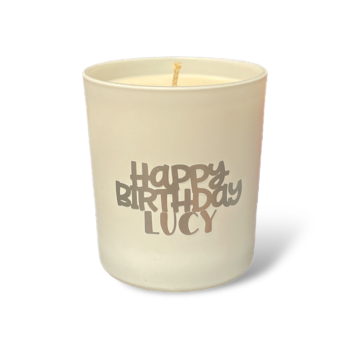 Soy Wax Scented Candle - Personalised Happy Birthday - white