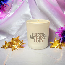 Load image into Gallery viewer, Soy Wax Scented Candle - Personalised Happy Birthday - white
